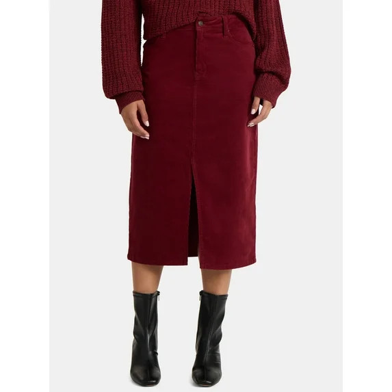 Time and Tru Women's Corduroy Midi Skirt with Front Slit, Sizes 0-20 | Walmart (US)