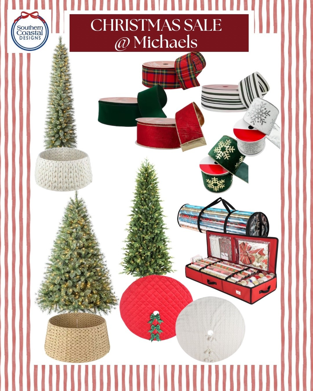 Michael’s Christmas sale is so good—trees, tree skirts & collars, ribbon, and wrapping paper storage are all linked on my LTK. 🎄✨

#LTKHome #LTKSaleAlert #LTKSeasonal