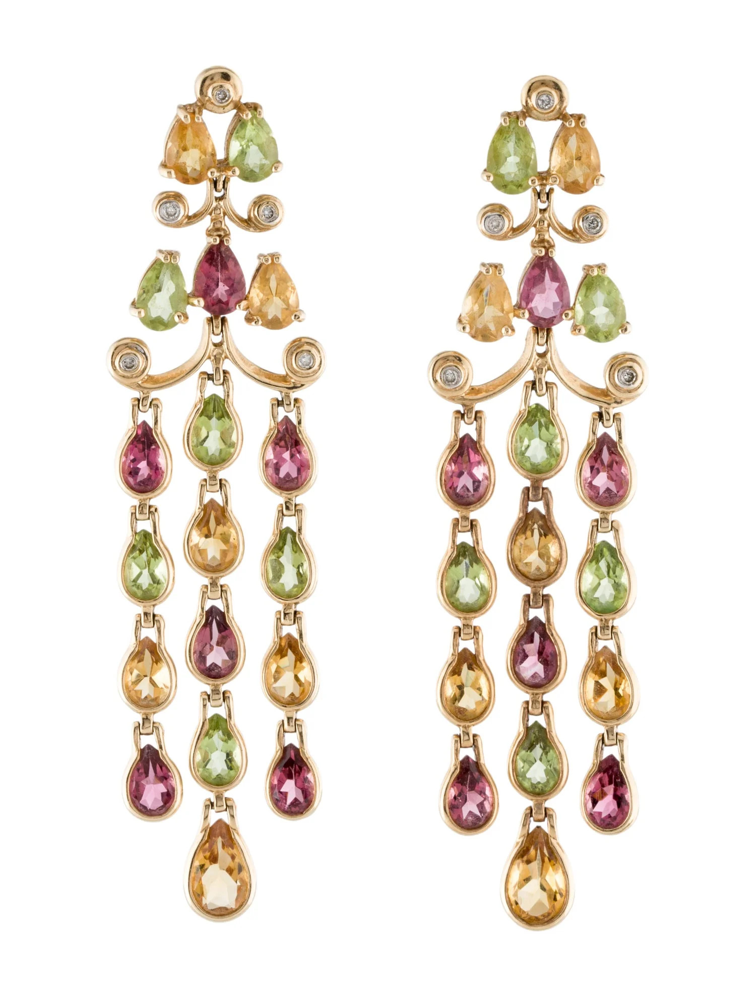 Earrings 14K Multistone Chandelier Earrings - Chandelier, Earrings - EARRI386113 | The RealReal | The RealReal