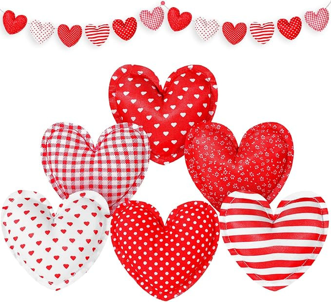 Kajaia 18pcs Valentine's Day Fabric Hanging Ornaments, 3.5inch Heart Shape Decorations with Rope,... | Amazon (US)