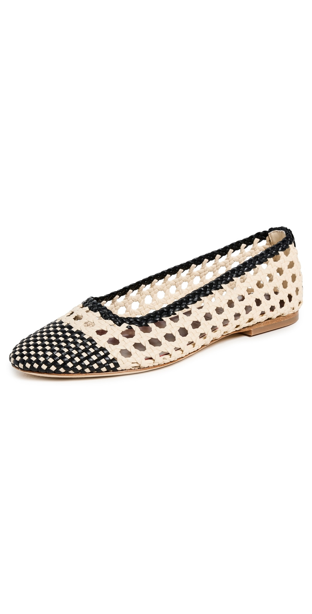 STAUD Nell Crochet Ballerina Flats Cream/Black 35 | Shopbop