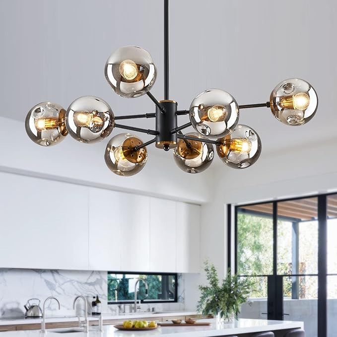 DDLLDESHI 8-Light Black Sputnik Chandelier Glass Bubble Modern Black and Gold Globe Chandeliers f... | Amazon (US)