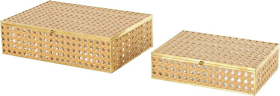 Deco 79 Rattan Decorative Jewelry Box Woven Jewelry Organizers with Glass Panels and Chain Accent... | Amazon (US)