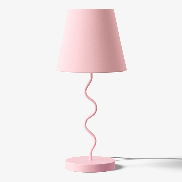Mainstays Kids 17.25-Inch Curvy Table Lamp with Pink Fabric Shade | Walmart (US)