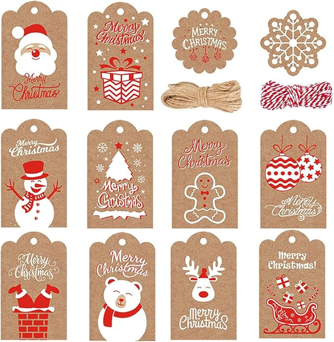 120PCS Christmas Gift Tags Brown Kraft Paper Christmas Gift Tags Hanging Name Tags Labels with Tw... | Amazon (US)