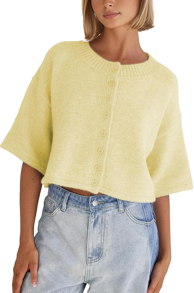 Springrain Cardigan Sweaters for Women Lightweight Knit Cropped Cardigan Button Up Solid Knitwear | Amazon (US)