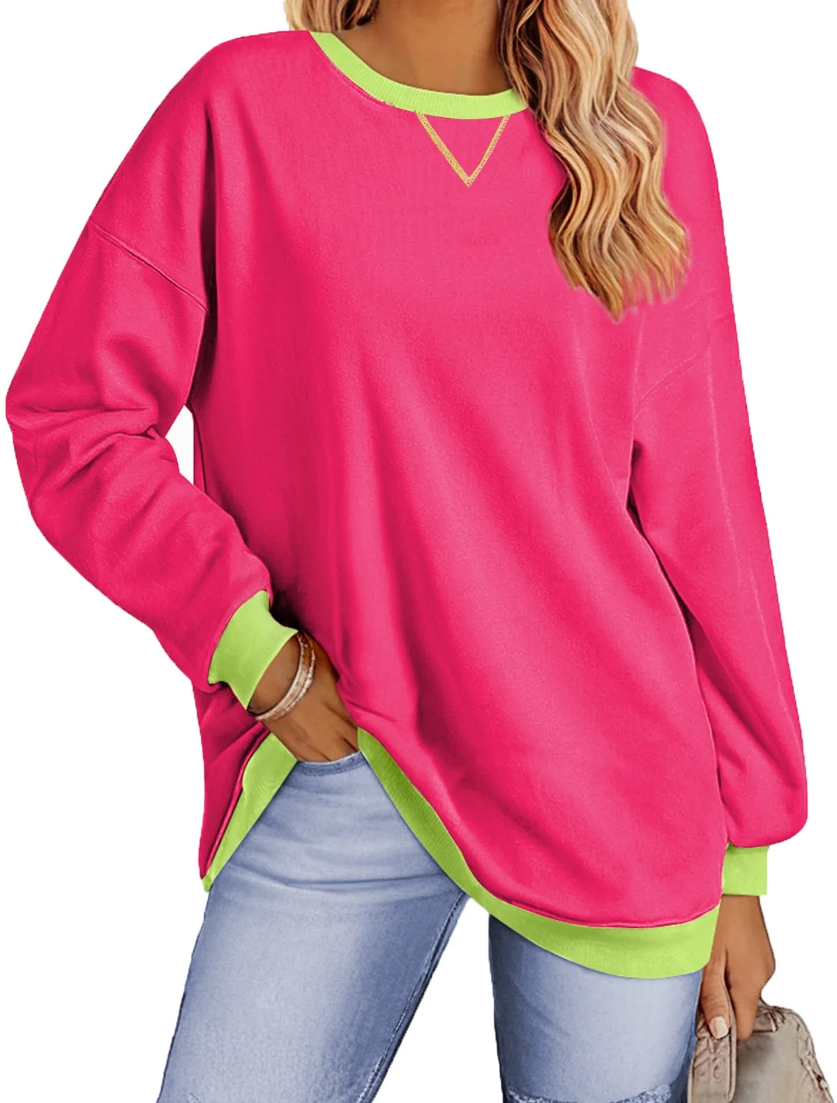 Fantaslook Color Block Sweatshirts for Women Crewneck Long Sleeve Oversized Pullover Tops Casual ... | Walmart (US)