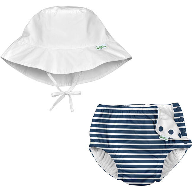Green Sprouts | Reusable Swim Diaper & Sun Hat Set, (Navy Blue Stripe, Size 18M) | Maisonette | Maisonette