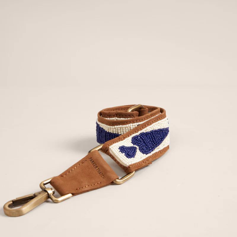 Beaded and Suede Crossbody Strap - Queen of Hearts Navy Blue & White | Parker Thatch