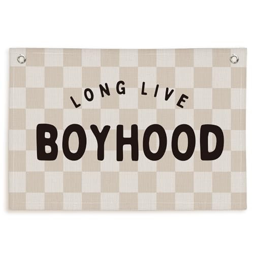 Lacama Long Live Boyhood Boys Room Decor Nursery Decor, Linen Banner Wall Hanging Banner Flag for Boys Bedroom Decor Toddler Boy Room Nursery 30x20 In | Amazon (US)