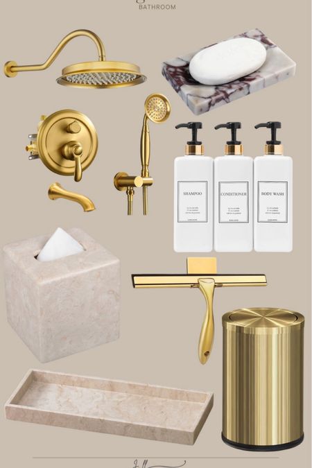 Designer look bathroom from Amazon! 

Shower head, pump dispenser, trash can, tissue box, tray, home decor 


#LTKSaleAlert #LTKFindsUnder100 #LTKHome