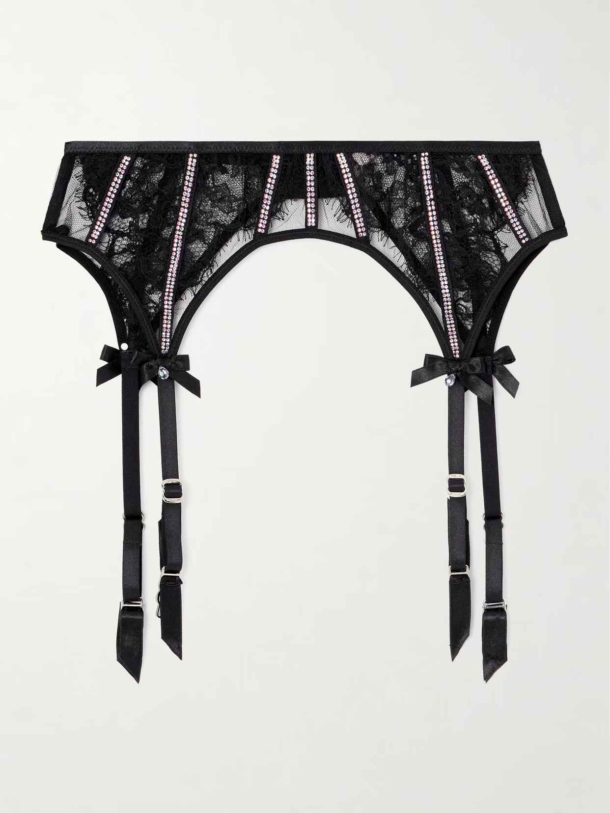 Agent Provocateur - Caitriona Satin-trimmed Crystal-embellished Lace Suspender Belt - Black | NET-A-PORTER (US)