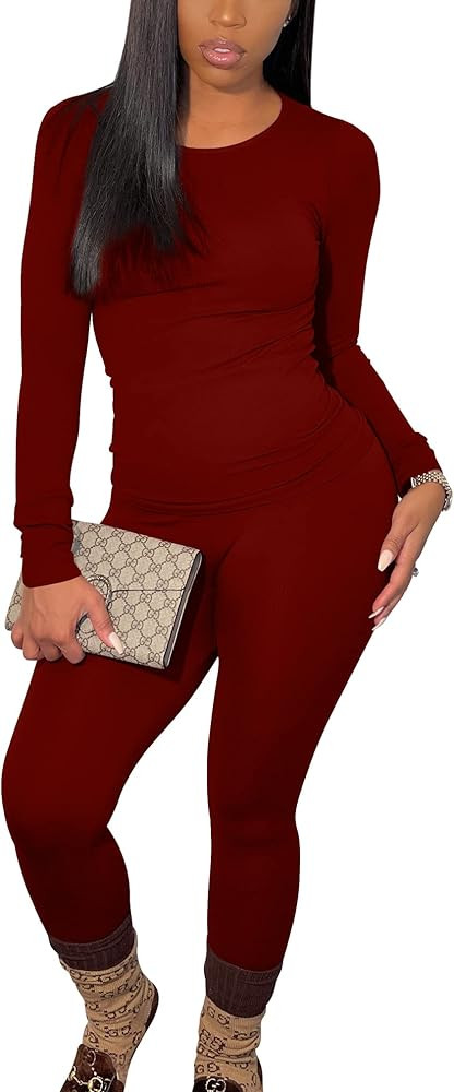 BORIFLORS Women's 2 Piece Track Suits Outfits Workout Long Sleeve Top Jogger Legging Pants Sets | Amazon (US)