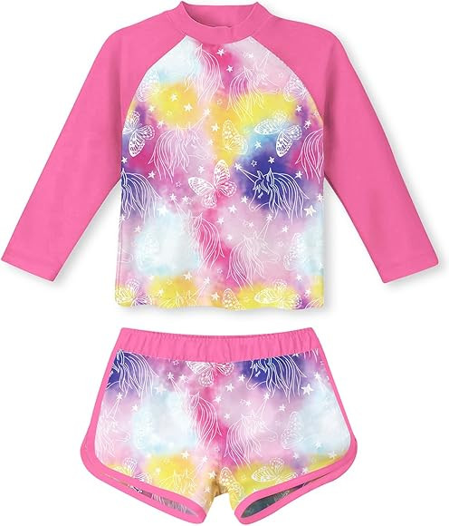 TUONROAD Girls 2 Pieces Rash Guard Swimsuit Long Sleeve Tankini for 4-10 Years | Amazon (US)