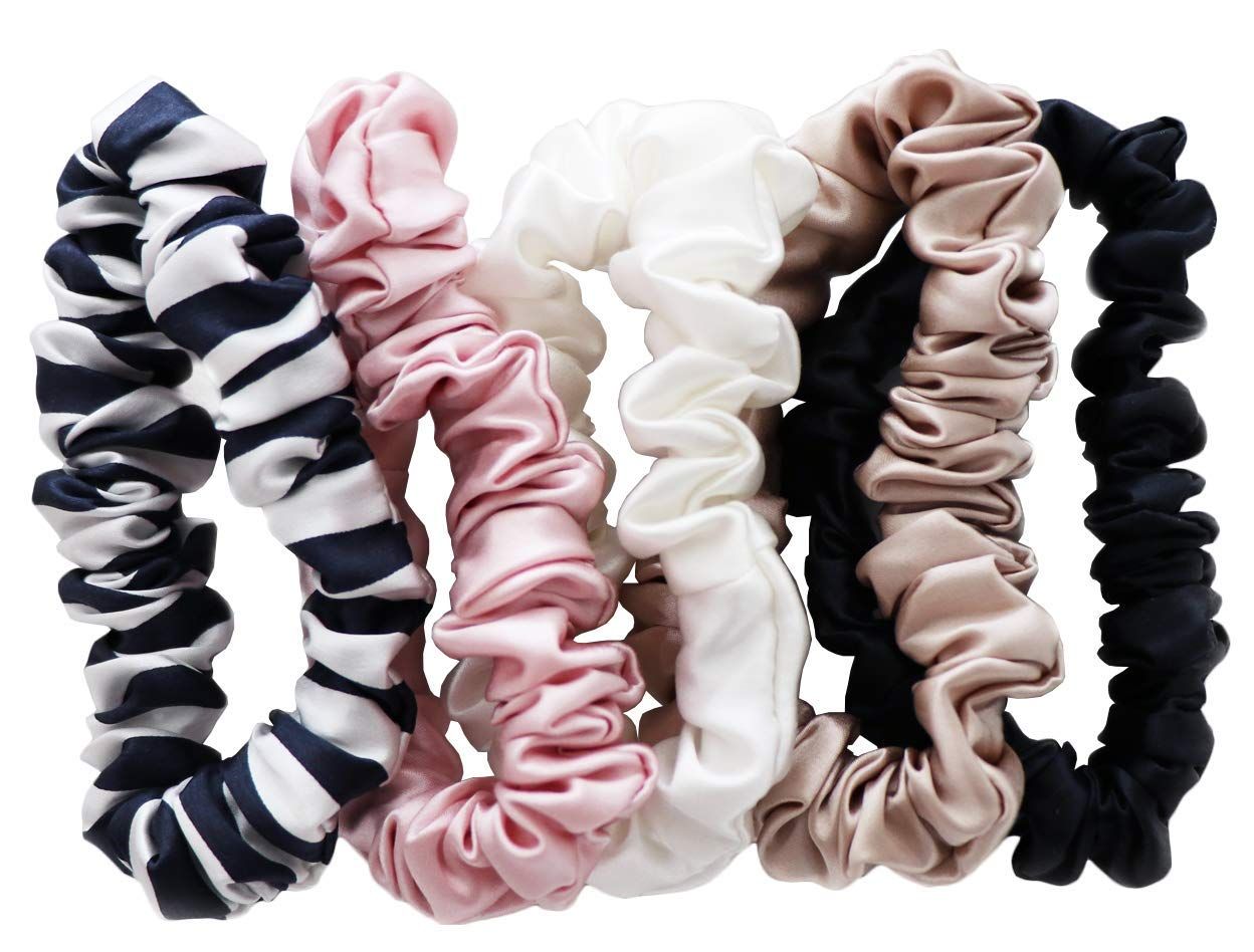 Slip Silk Midi Scrunchies in Black, White, Navy Stripe, Pink and Caramel - 100% Pure 22 Momme Mul... | Amazon (US)