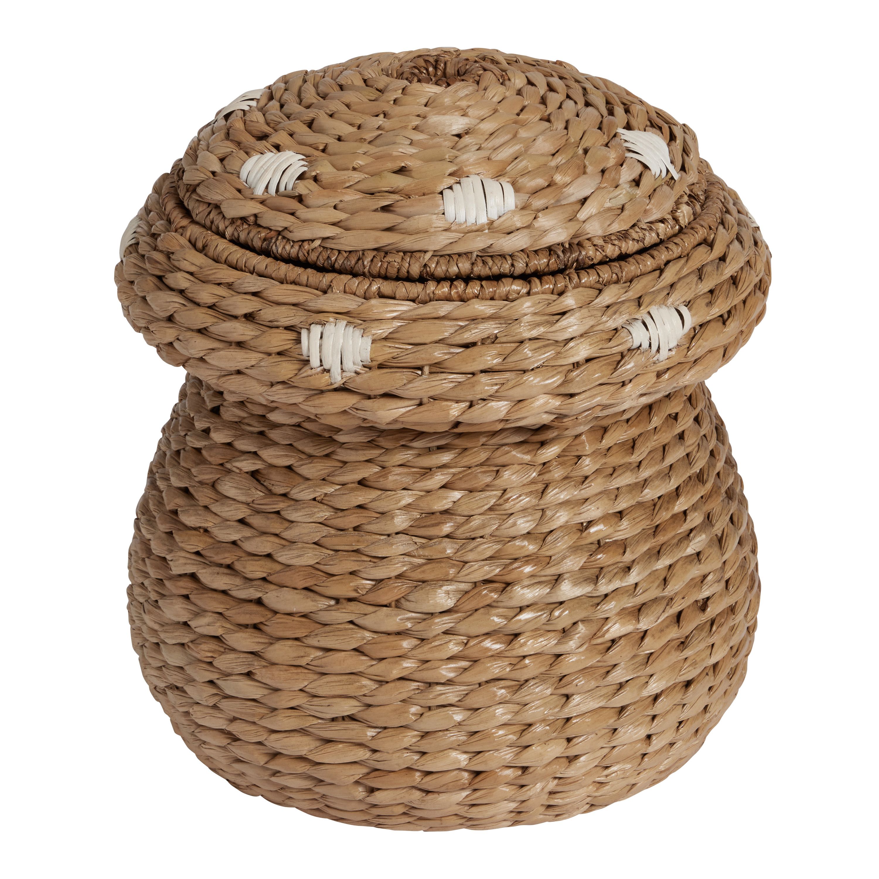 Mushroom Seagrass And Rattan Basket With Lid | World Market