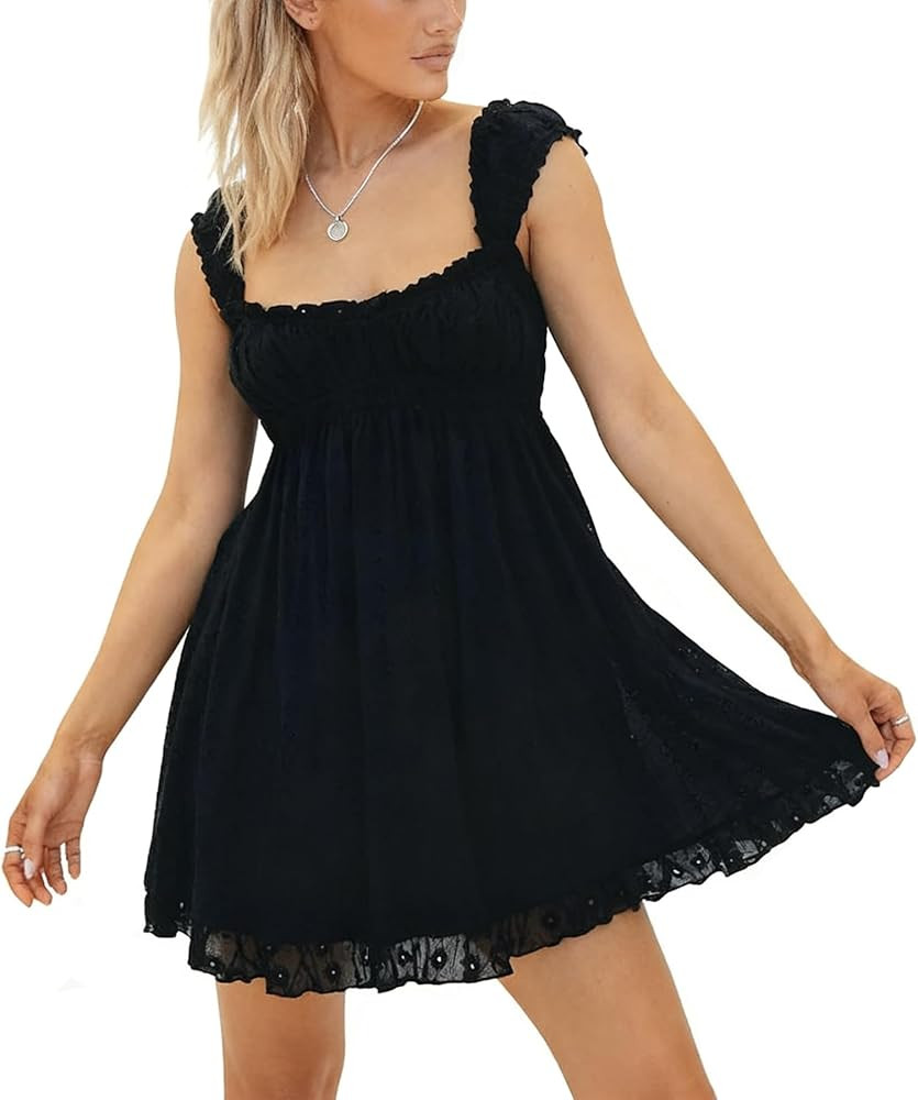 Women's Summer Babydoll Mini Dress Spaghetti Strap Sleeveless Party Short Y2k Swing Dresses A Lin... | Amazon (US)