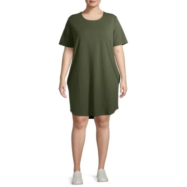 Terra & Sky Plus Size Scoop Neck Striped T-Shirt Dress | Walmart (US)