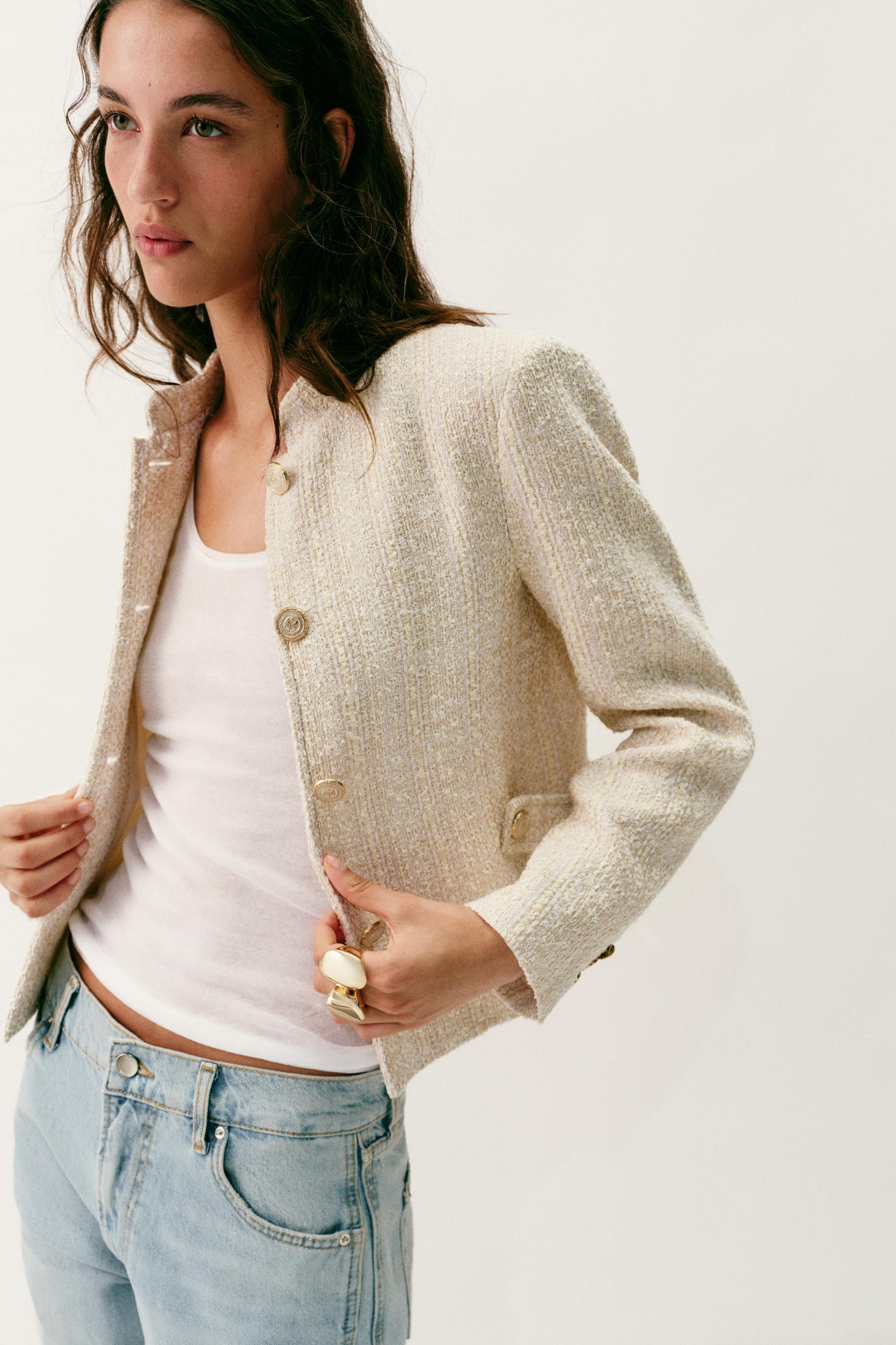 METALLIC THREAD SHOULDER PAD BLAZER | Zara US