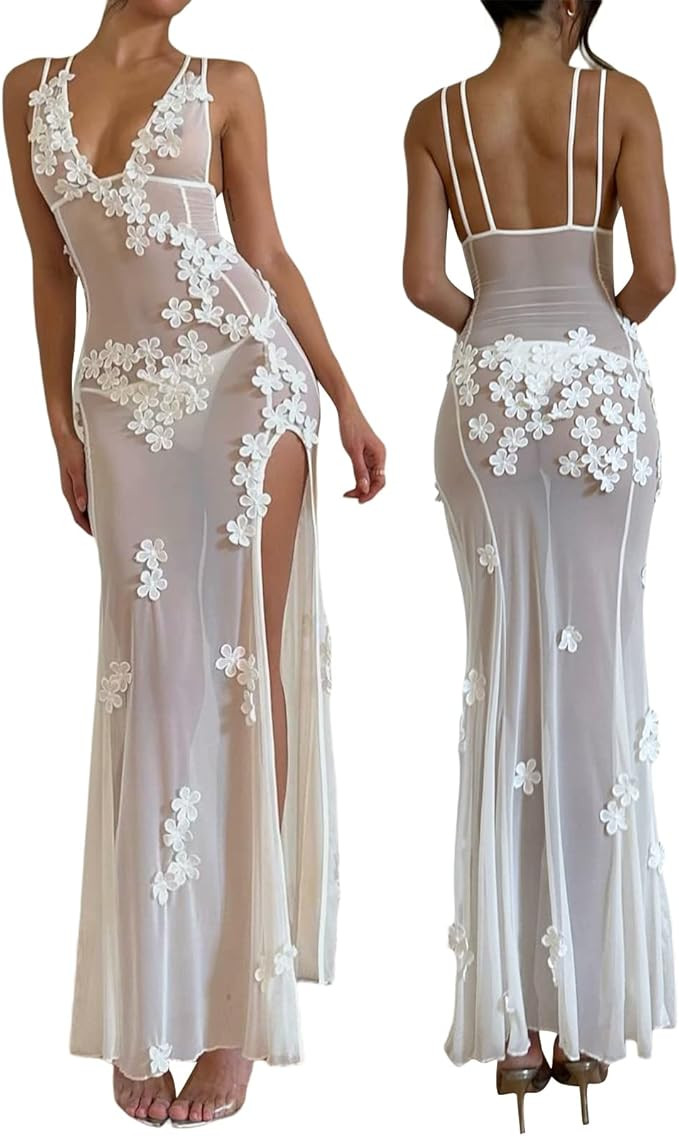 Spaghetti Strap Maxi Dresses for Women Cutout Bodycon Long Dress Sleeveless Backless Slim Fit Spl... | Amazon (US)