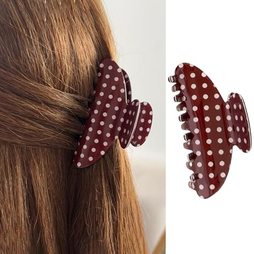 Polka Dot Hair Claw Clips Vintage Hair Clips Wine Red Hair Accessories Acrylic Fashion Shark Jaw Clamps Valentines Hair Accessories Non Slip Polka Dots Hair Barrettes for Women Thick Thin Hair | Amazon (US)