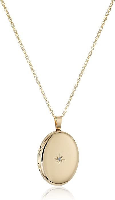 14k Gold-Filled Polished Oval Pendant with Genuine Diamond Locket Necklace, 18" | Amazon (US)