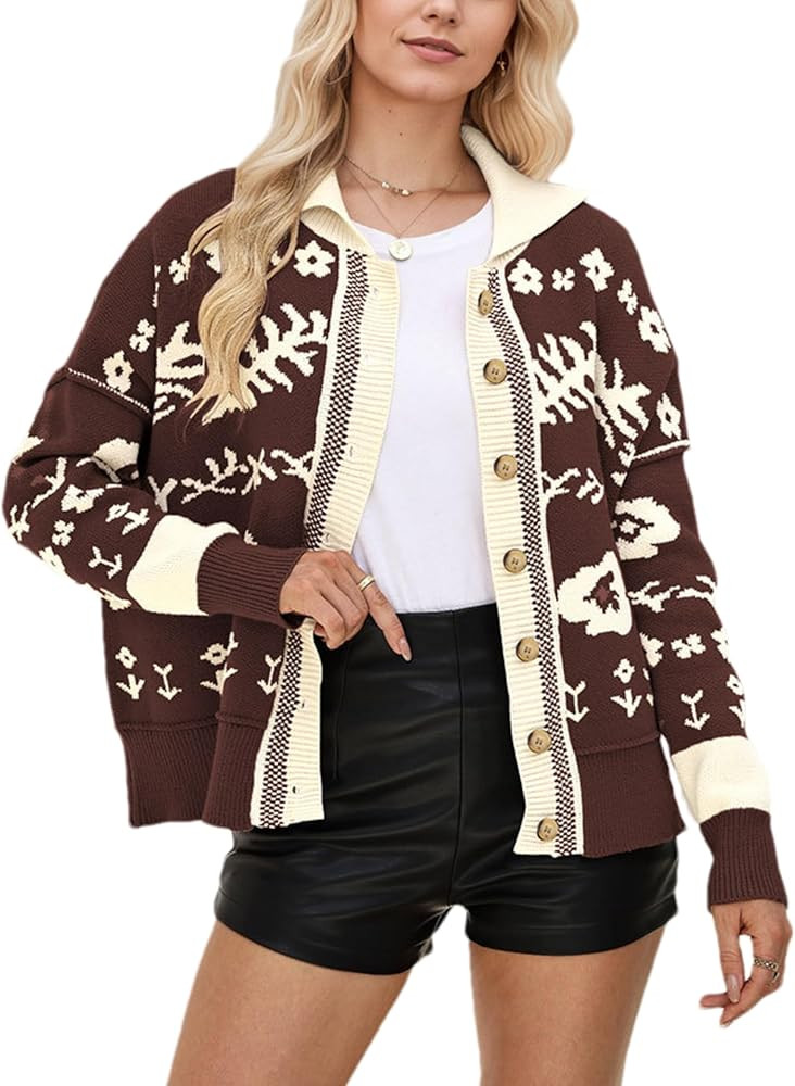 Wanzetaly Women's Cardigan Sweaters Long Sleeve Floral Print Cardigan Button Down Open Front Knit... | Amazon (US)