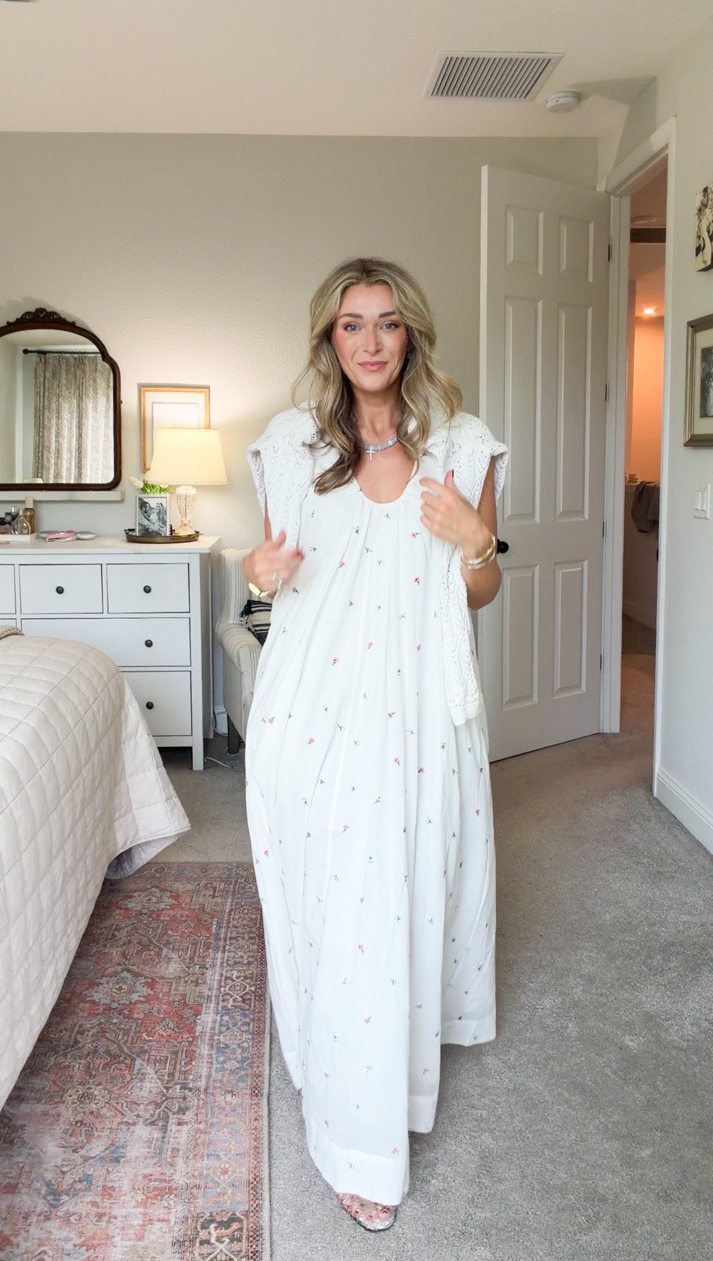 This dress stopped me in my tracks. The delicate floral print, flowy fit, and timeless silhouette make it perfect for church, family photos, bridal showers, or summer celebrations.

If shopping direct with Petal and Pup use code Erin20 for 20% off! 

Petal + Pup dress, LL Bean tote, jelly flats, church outfit, family photo outfit, white dress, classic style, summer dress

#LTKootd #LTKmomlife