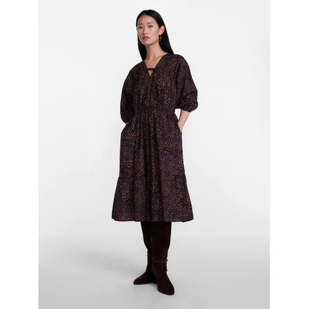 Scenario Women's and Women's Plus Midi Dress with Puff Sleeves, Sizes XS-4X | Walmart (US)