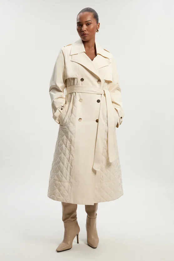 Plus Size Quilted Trench Coat | Karen Millen UK + IE + DE + NL