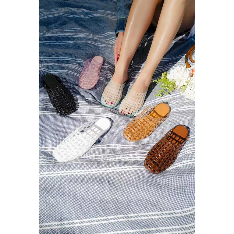 Women's PVC Jelly Mule Sandals Woven Slip On Waterproof Summer Beach Shoes | Walmart (US)