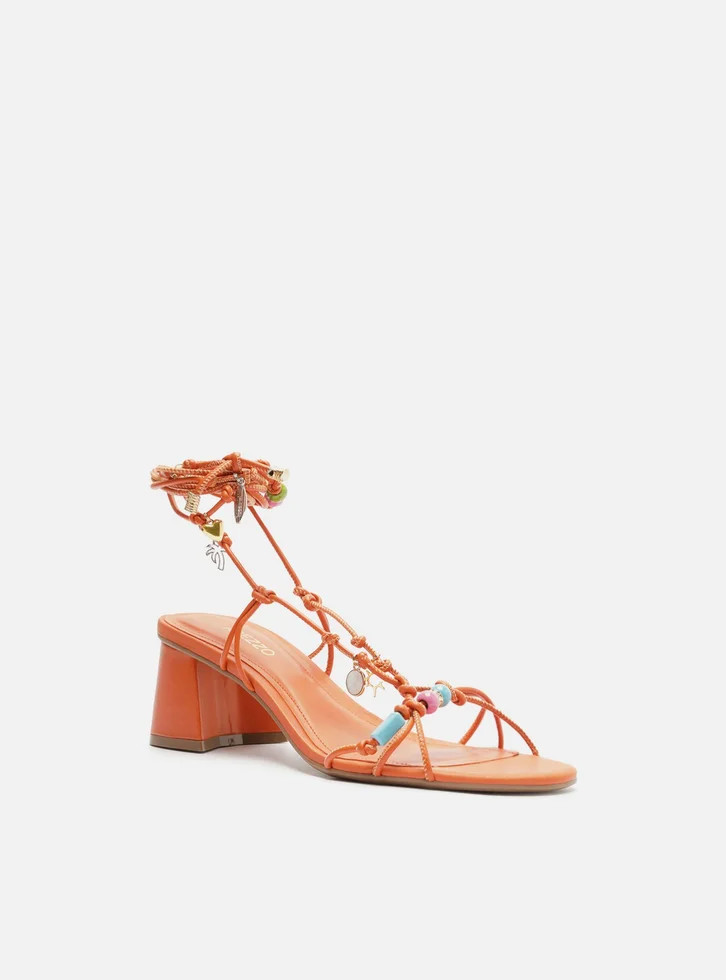 Sandália Laranja Arezzo Salto Bloco Amarração Beads | ZZ Mall (BR)