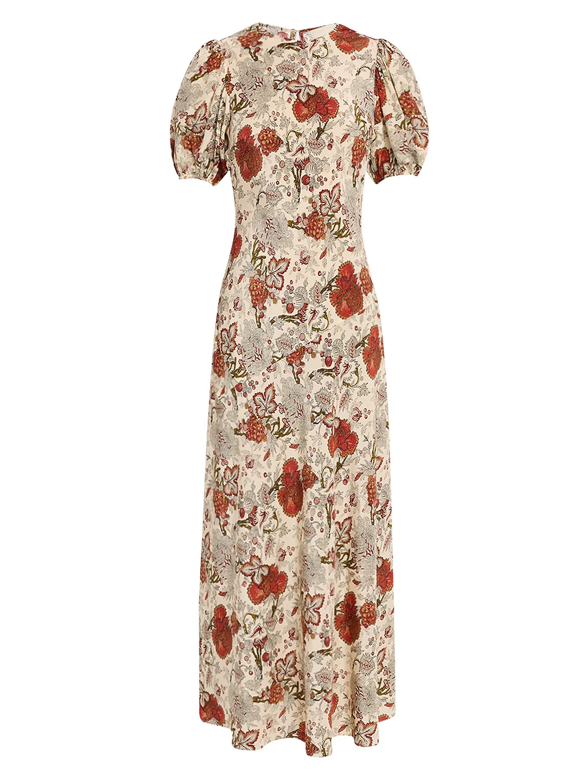 Ulla Johnson Ines Floral Silk Puff-Sleeve Midi-Dress | Saks Fifth Avenue | Saks Fifth Avenue