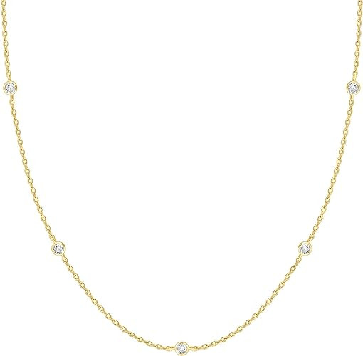 PAVOI 14K Gold Plated Station Necklace | Simulated Diamond BTY Necklace | Womens CZ Chain Necklac... | Amazon (US)