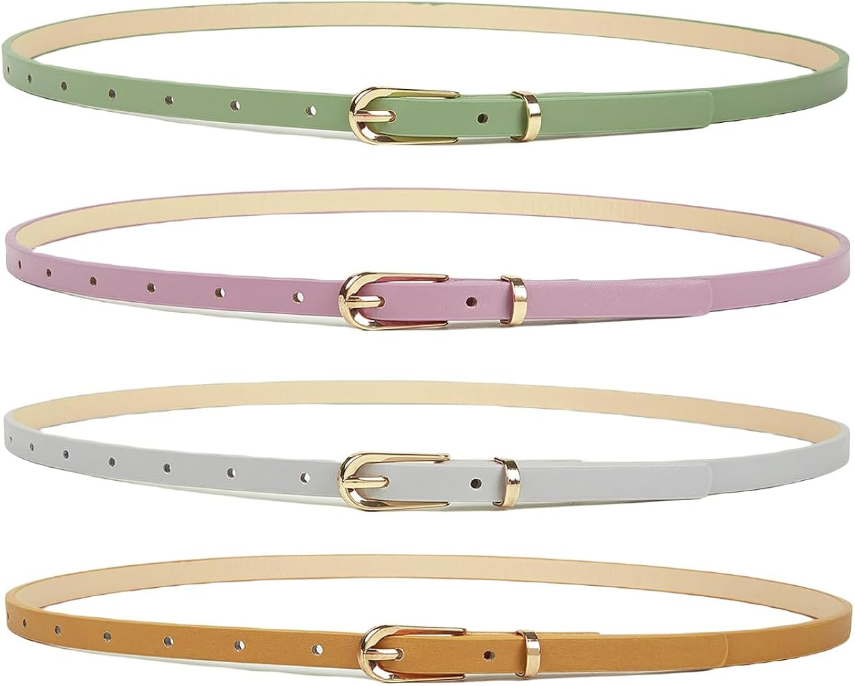 4 Pack Thin Belts for Women Skinny Leather Belts with Gold Buckle for Jeans Dress Pants 0.39" Wid... | Amazon (US)