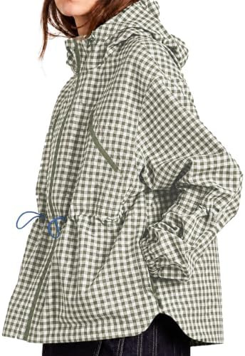 Fisoew Womens Rain Jacket Waterproof Plaid Raincoat Hooded Windbreaker | Amazon (US)