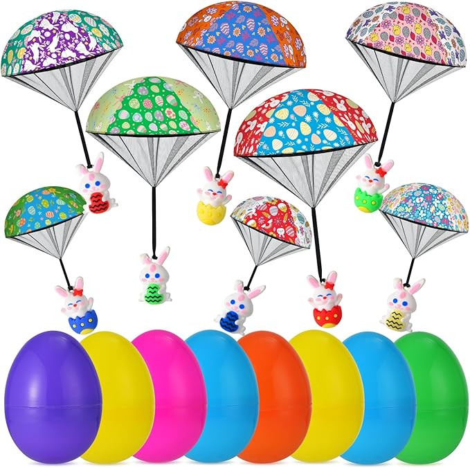 8 Pack Prefilled Easter Eggs Parachute Toys, Easter Basket Stuffers with Hand Throw Flying Toys f... | Amazon (US)