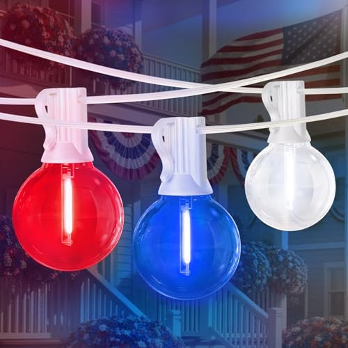 LAMPHOME 26Ft LED G40 Red White and Blue Lights Outdoor 4th of July Lights with12+1 Shatterproof Bulbs for Patriotic Decor in Yard Garden Patio - Light up Memorial Day 4th of July Decorations Outdoor | Amazon (US)