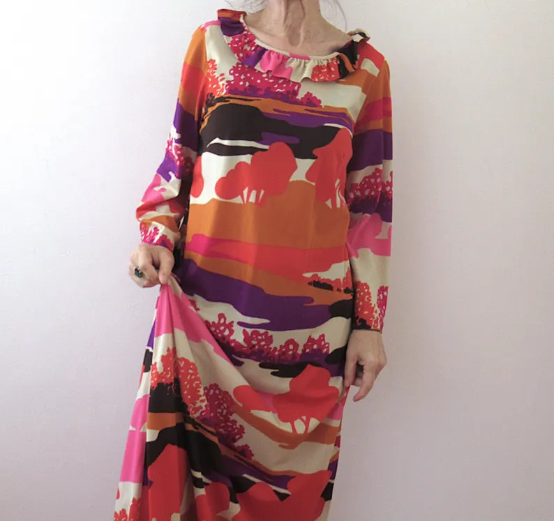 Vintage 70s Funky Stretch Nylon Maxi Dress Medium 20% Off for 2 or more items MORETHANONE20 | Etsy (Global)