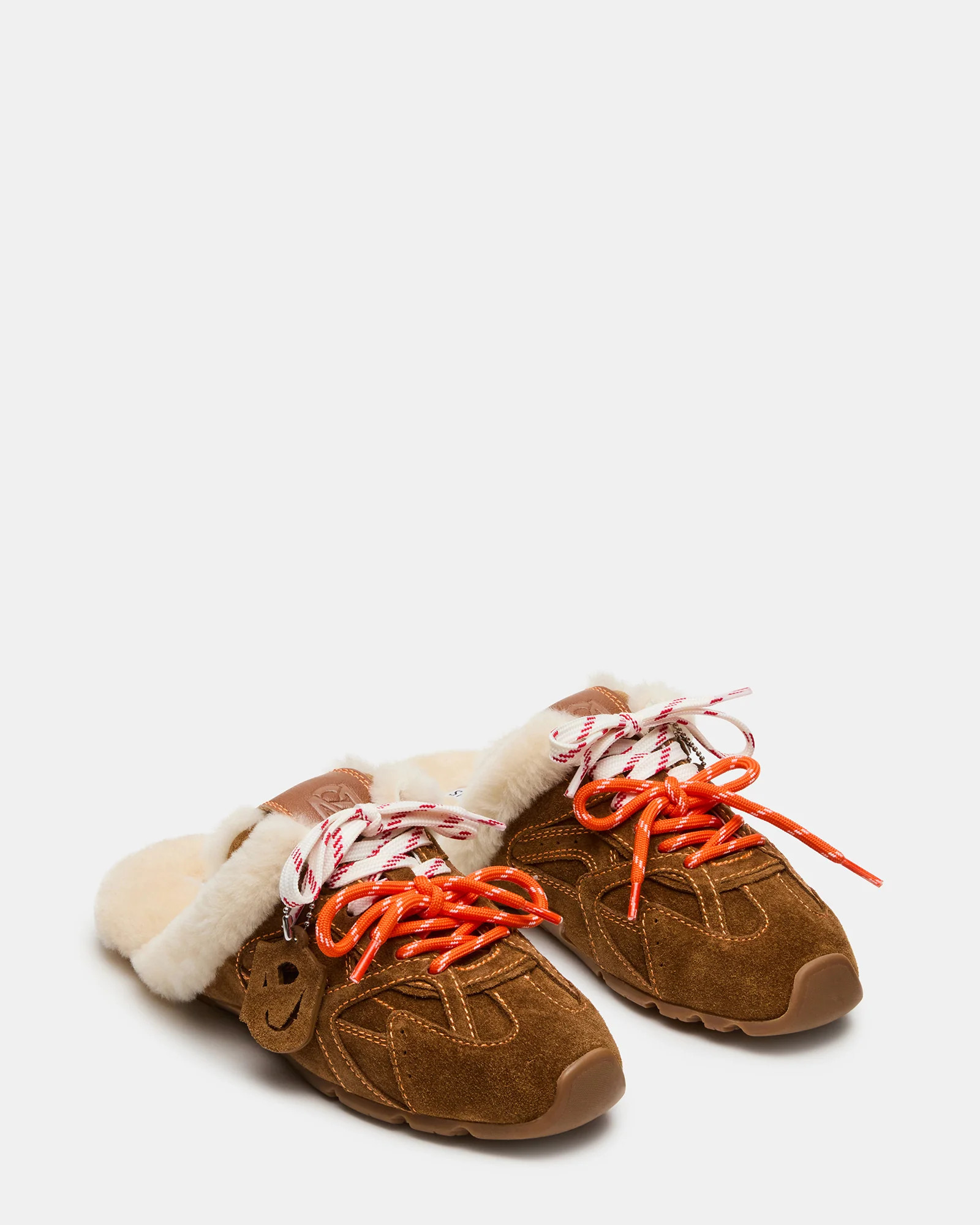 AZIEL MULE Faux Fur Chestnut Suede Low-Top Lace-Up Slip-On Women's Sneaker | Steve Madden (US)