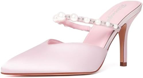 RINBONGZ Women's Pearl High Heels Pointed Closed Toe Wedding Shoes for Bride Stiletto Ankle Strap... | Amazon (US)