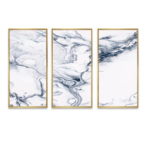 Marble Liquid Art In Shades Of Gray II - 3 Piece Painting on Canvas | Wayfair North America