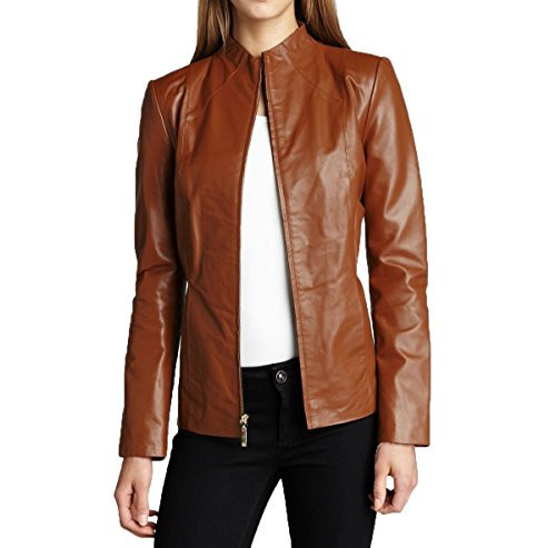 Captain Cory Womens Solid Brown Cheezy Genuine Lambskin Leather Jacket, Biker Jacket Small | Amazon (US)
