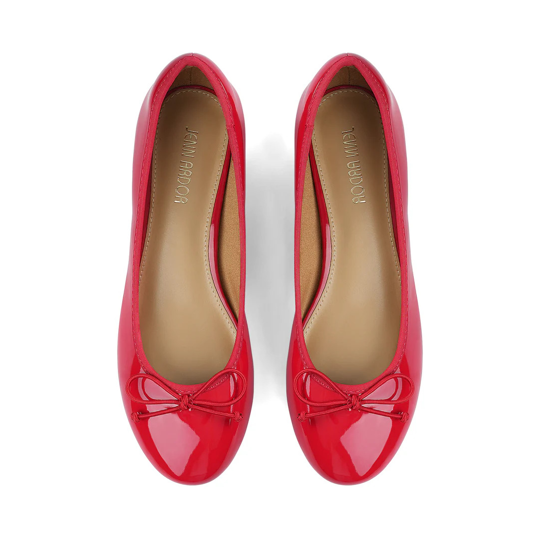 JENN ARDOR Women's Cute Bow Knot Slip On Round Toe Low Chunky Heel Ballet Pumps | JENN ARDOR