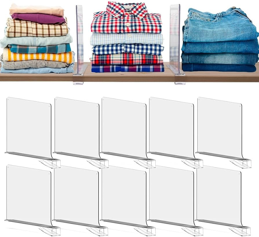 10 Pack Acrylic Shelf Dividers for Closet Organization - Clear Shelf Divider For Closet Shelf Org... | Amazon (US)