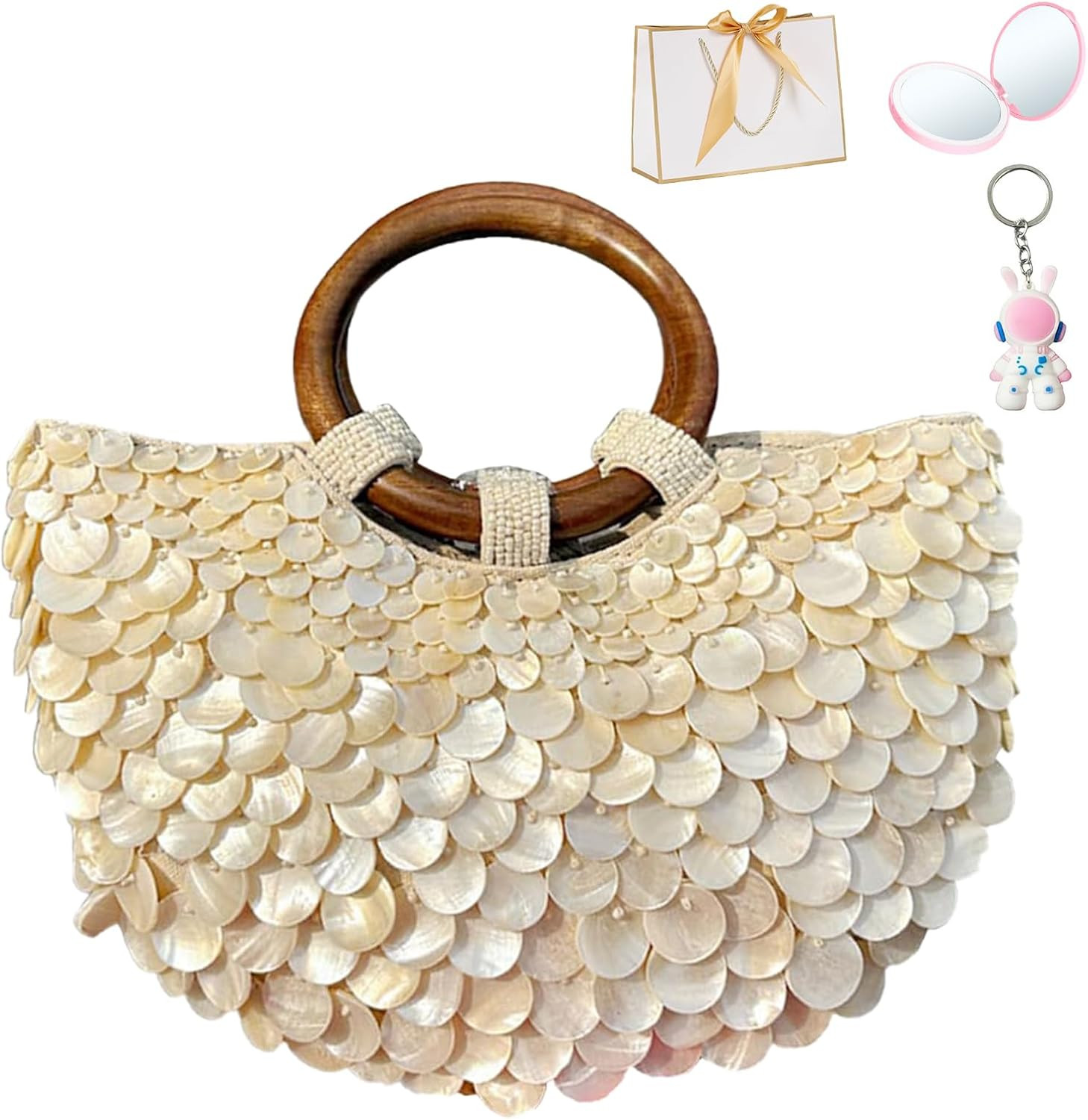 Summer Tote Bag Beach Bag for Women,New Shell Purse Pearl Bag,Handmade Evening Purse for Beach Wedding Party Vacation | Amazon (US)