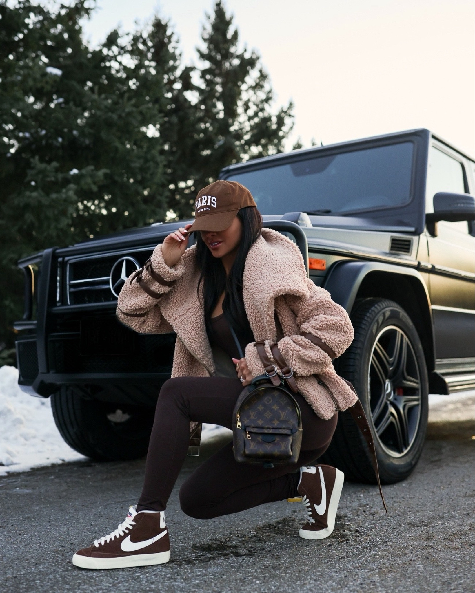 Casual winter outfit / cozy winter outfit 
Revolve faux shearling biker jacket 
Chocolate brown jumpsuit
Nike blazer sneakers on sale 



#LTKFindsUnder100 #LTKSaleAlert #LTKSeasonal