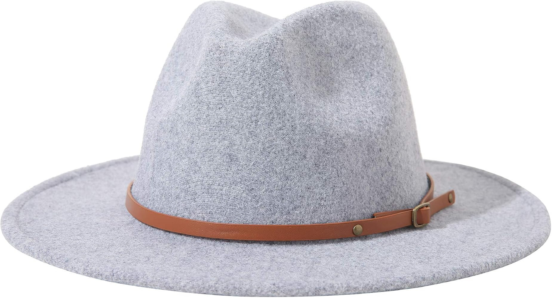 Lanzom Women Lady Felt Fedora Hat Wide Brim Wool Panama Hats with Band | Amazon (US)
