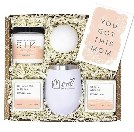 New Mom Gifts for Women - Mom Est. 2022 Spa Gifts Basket w/ White Tumbler - Relaxing Gifts Basket... | Amazon (US)