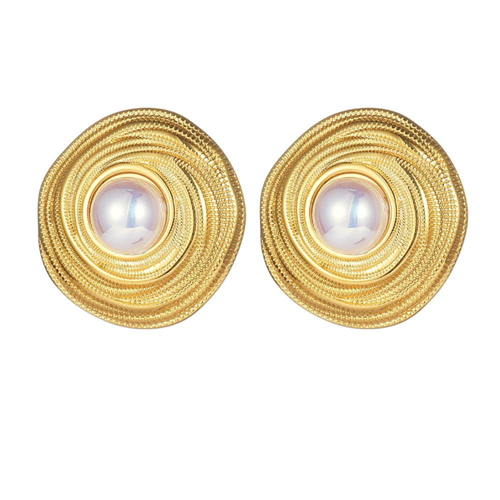 Pearl Disc Round Stud Earrings for Women Stainless Steel Chunky Statement Earrings Lightweight Hy... | Amazon (US)